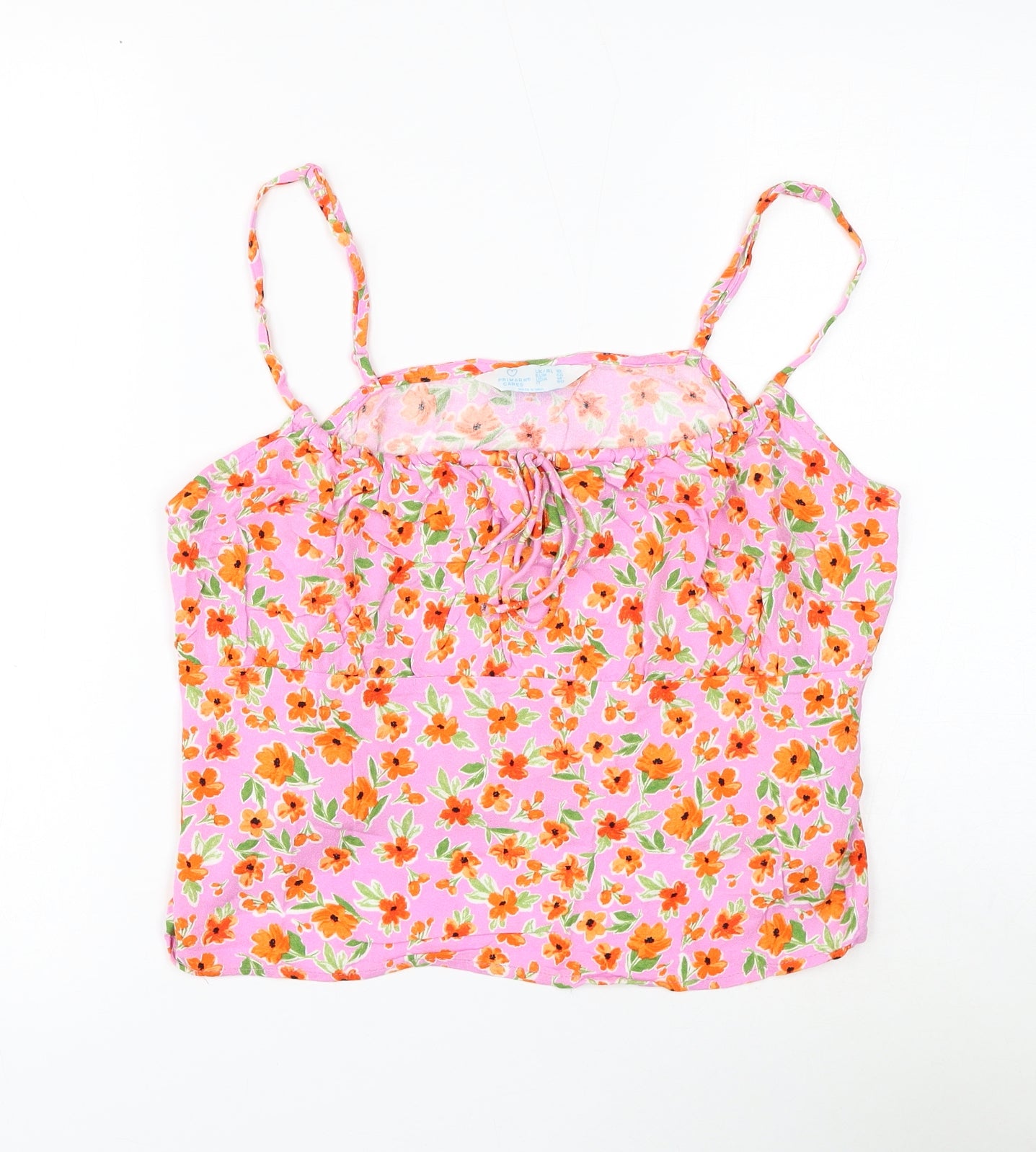 Primark Womens Pink Floral Viscose Cropped Tank Size 18 Square Neck
