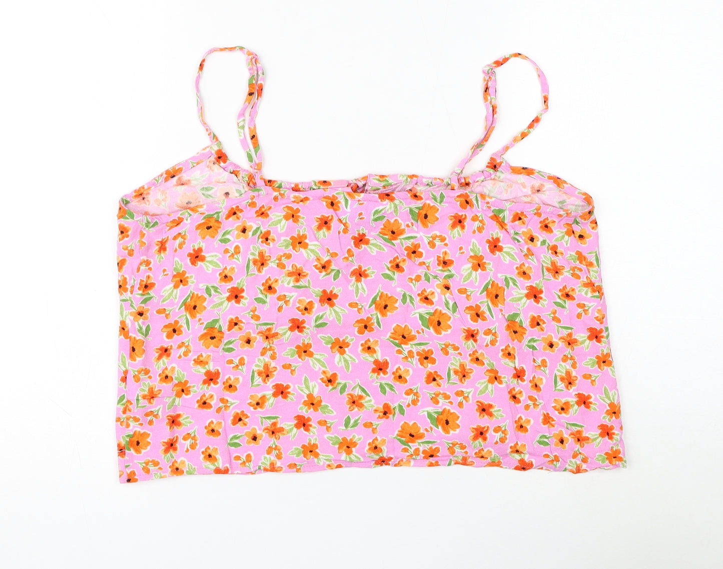Primark Womens Pink Floral Viscose Cropped Tank Size 18 Square Neck
