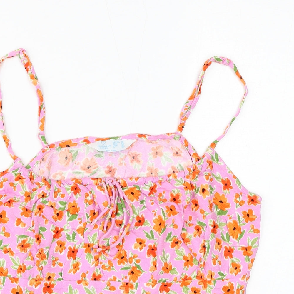 Primark Womens Pink Floral Viscose Cropped Tank Size 18 Square Neck