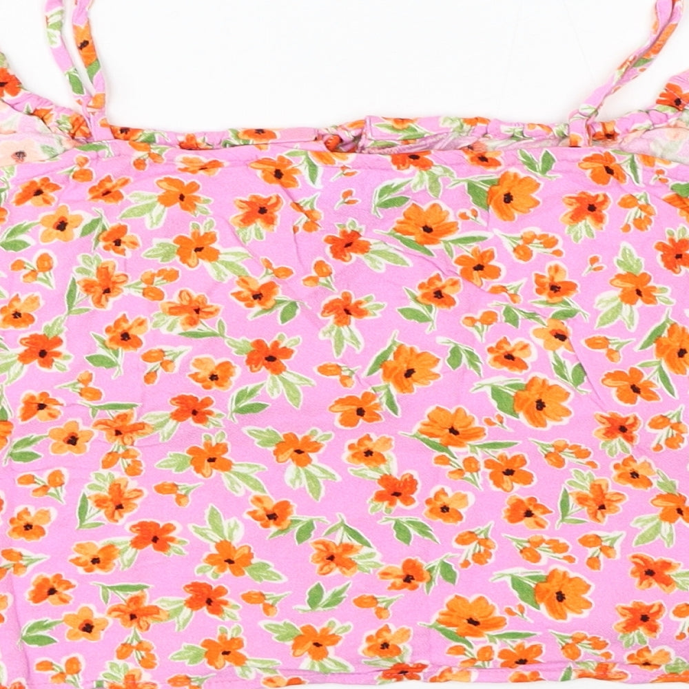 Primark Womens Pink Floral Viscose Cropped Tank Size 18 Square Neck