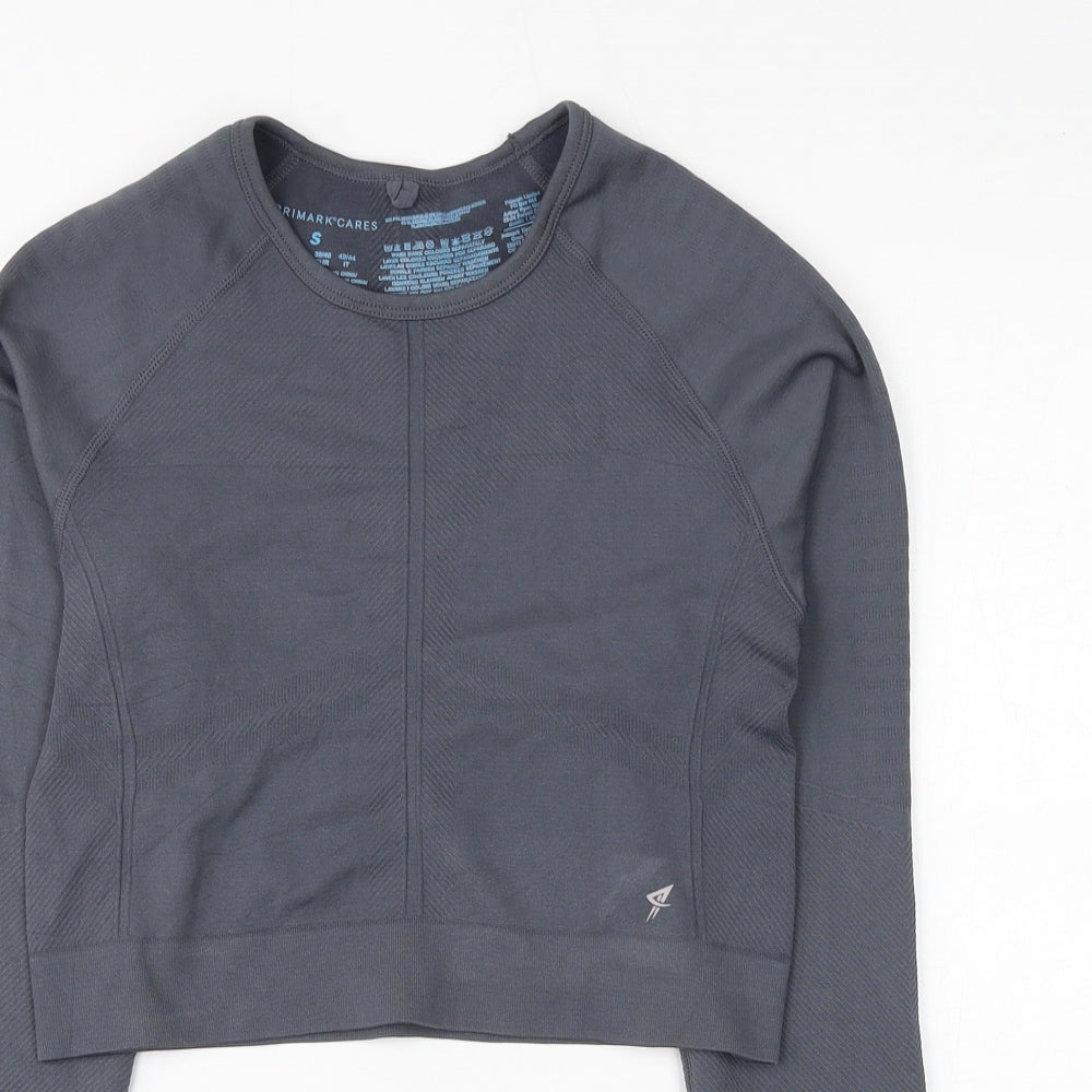 Primark Womens Grey Polyester Cropped T-Shirt Size 10 Round Neck Pullover