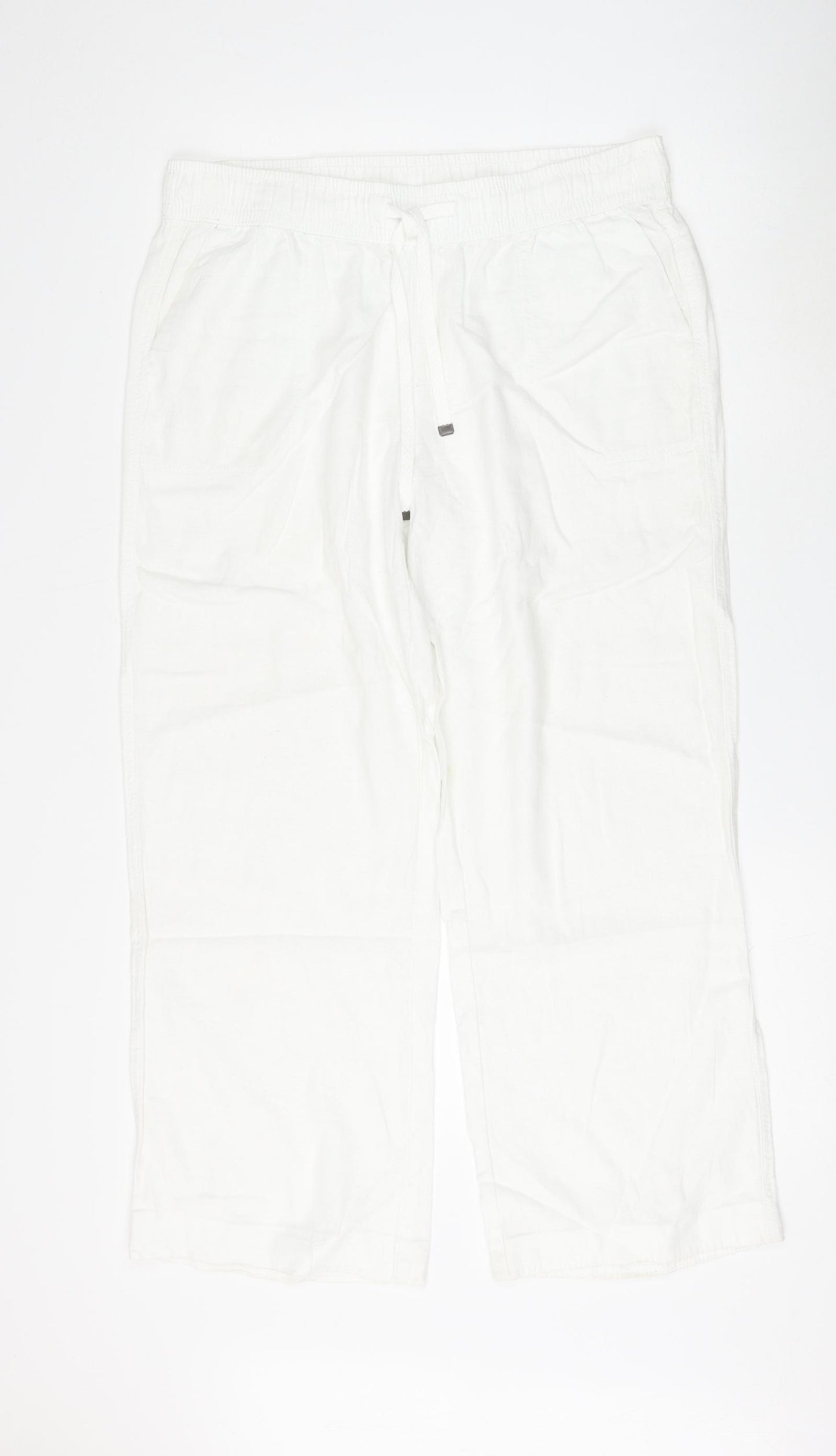 George Womens White Linen Trousers Size 14 L26 in Regular Drawstring
