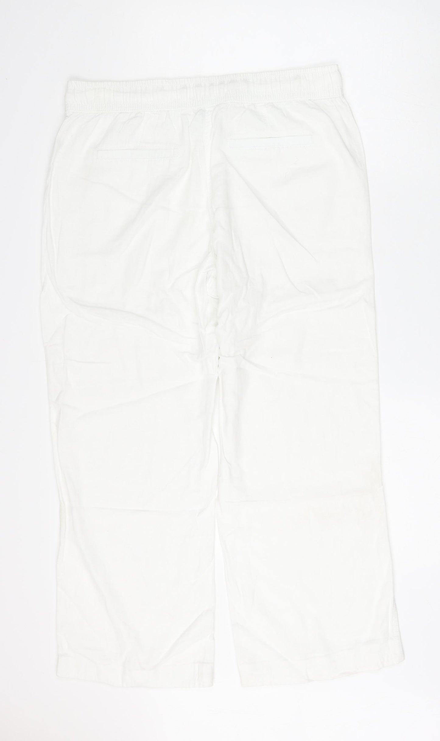 George Womens White Linen Trousers Size 14 L26 in Regular Drawstring