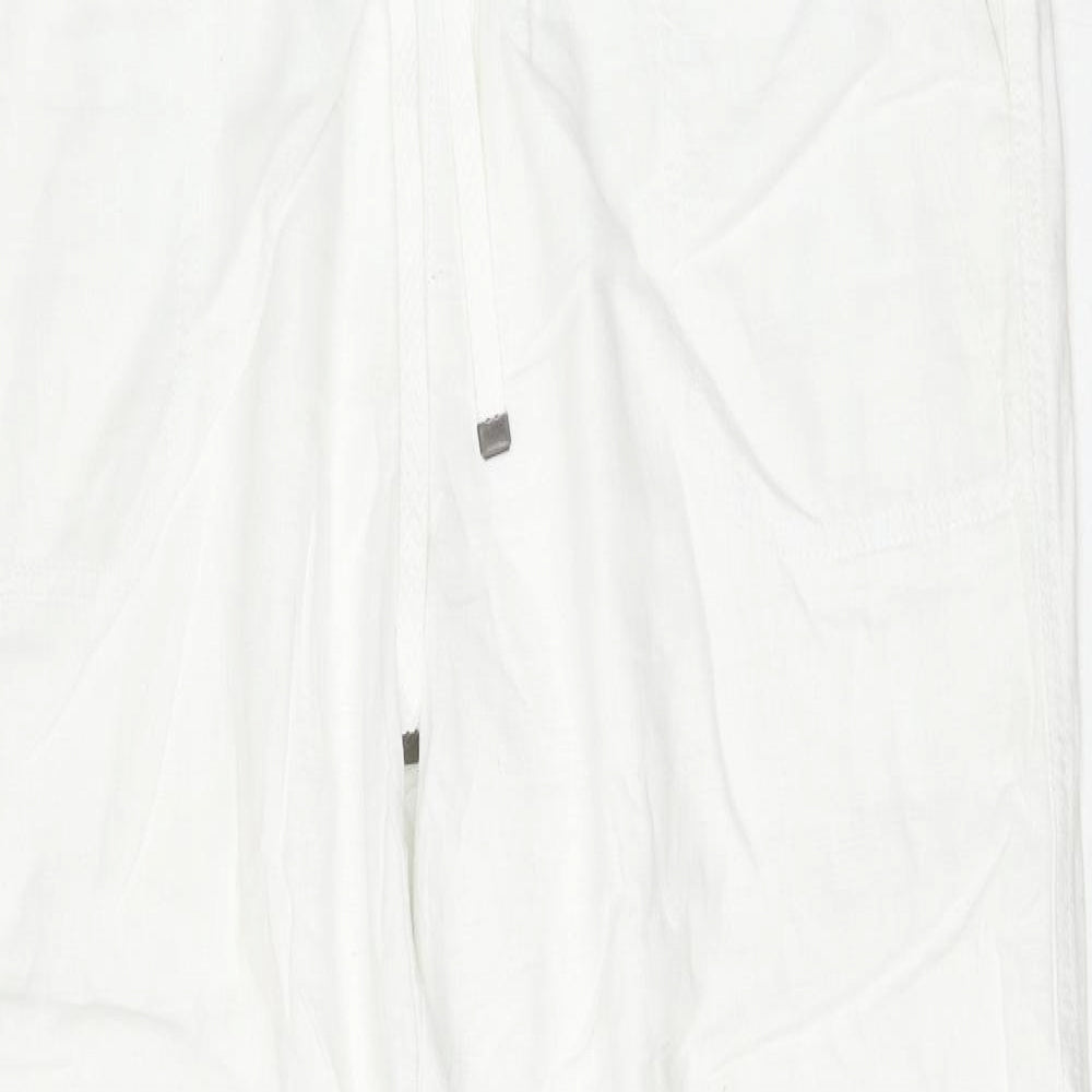 George Womens White Linen Trousers Size 14 L26 in Regular Drawstring