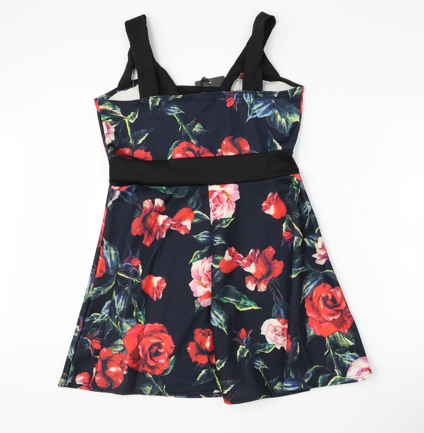 MissLook Womens Multicoloured Floral Polyester Skater Dress Size 14 V-Neck Pullover