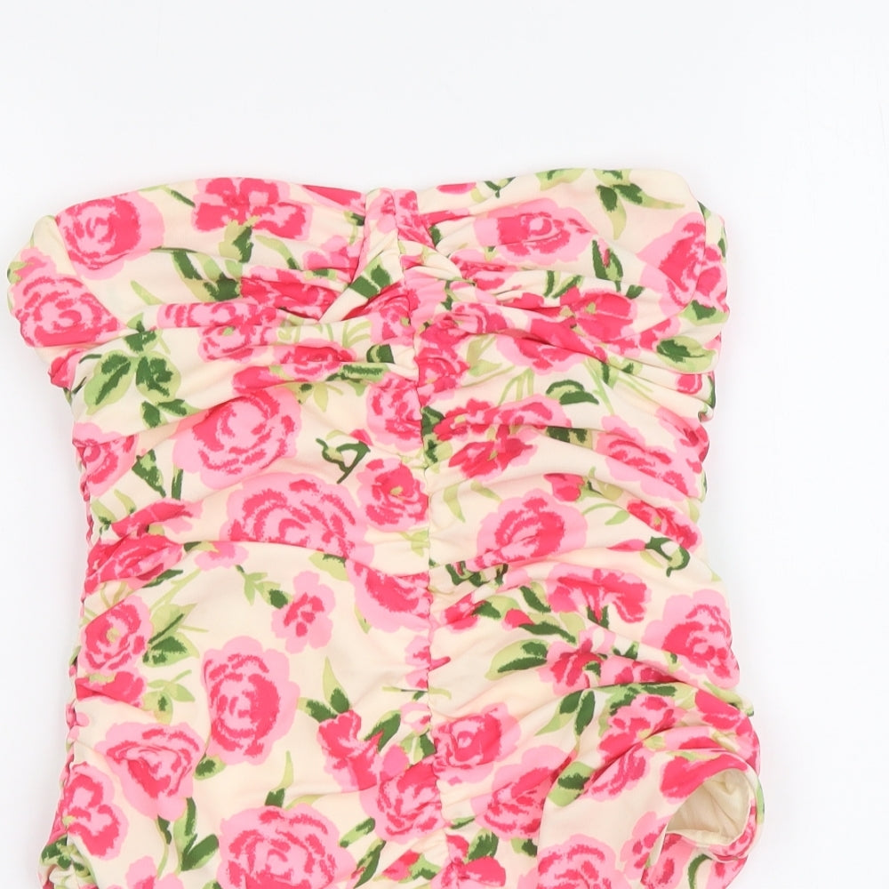 Zara Womens Multicoloured Floral Polyester Bodysuit One-Piece Size M Snap