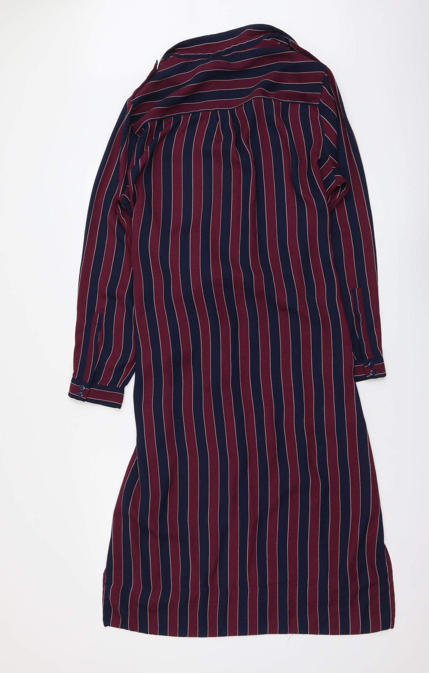 Marks and Spencer Womens Purple Striped Polyester Shirt Dress Size 16 Collared Button