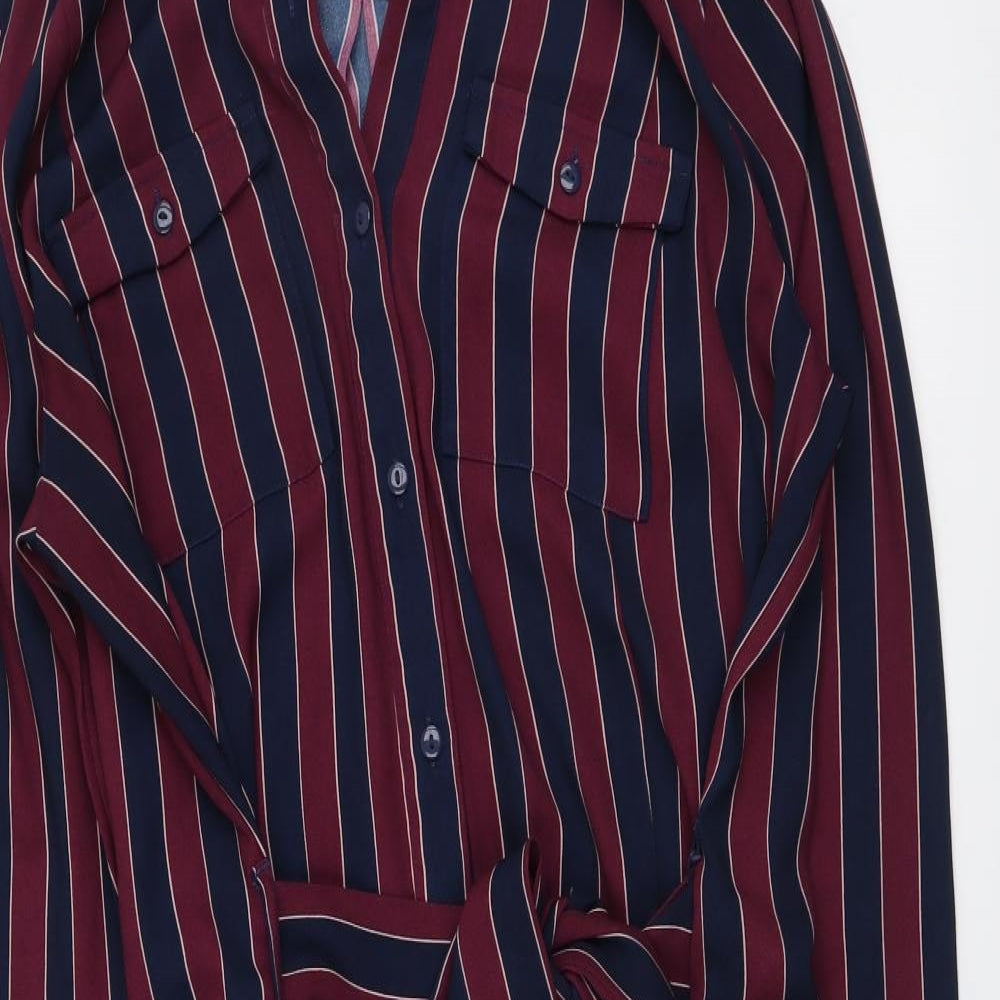 Marks and Spencer Womens Purple Striped Polyester Shirt Dress Size 16 Collared Button