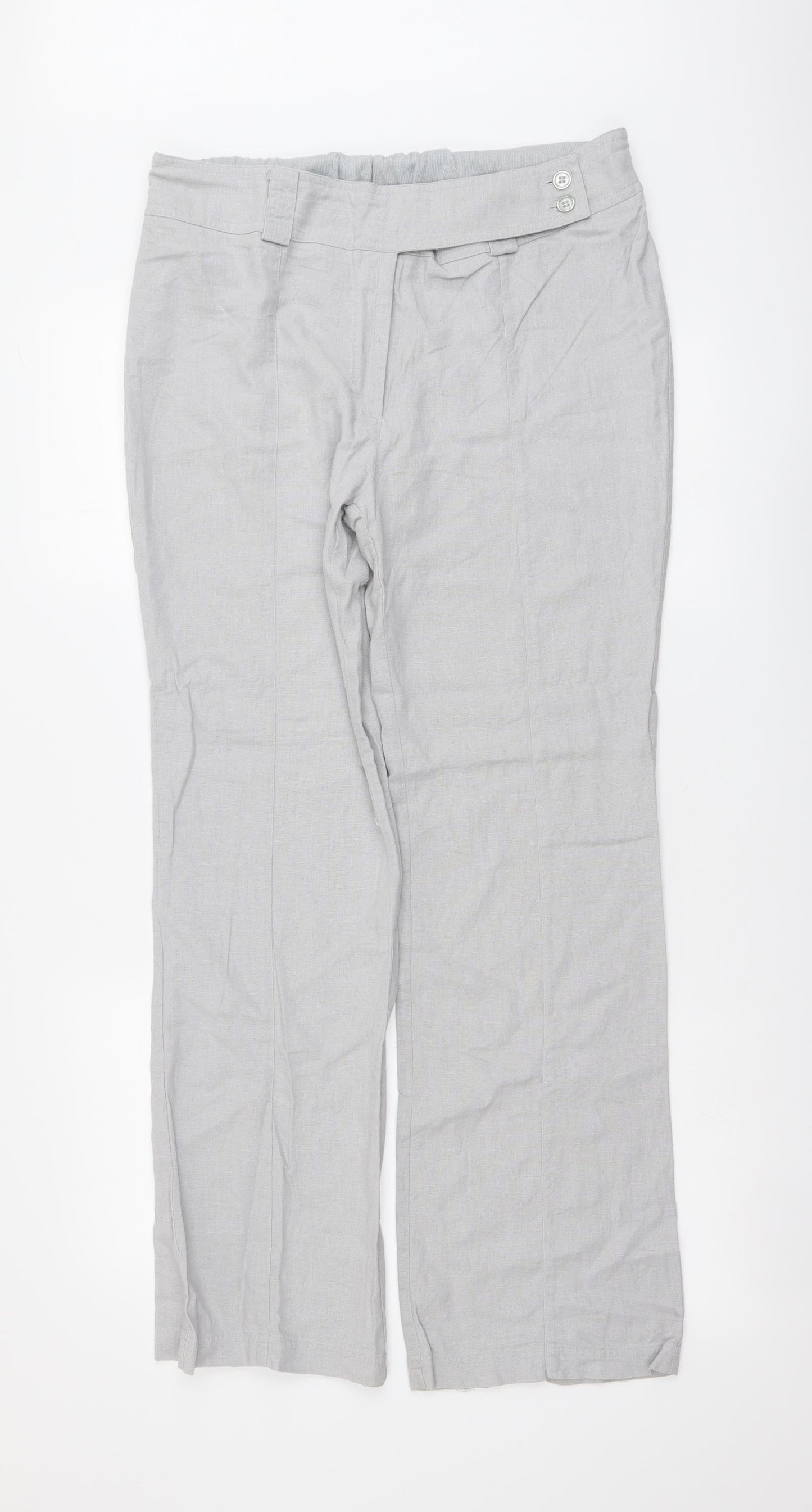 FunMum Womens Grey Linen Trousers Size M L29 in Regular Button