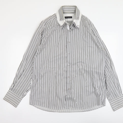 Daniel Rosso Mens Multicoloured Striped Cotton Button-Up Size 2XL Collared Button