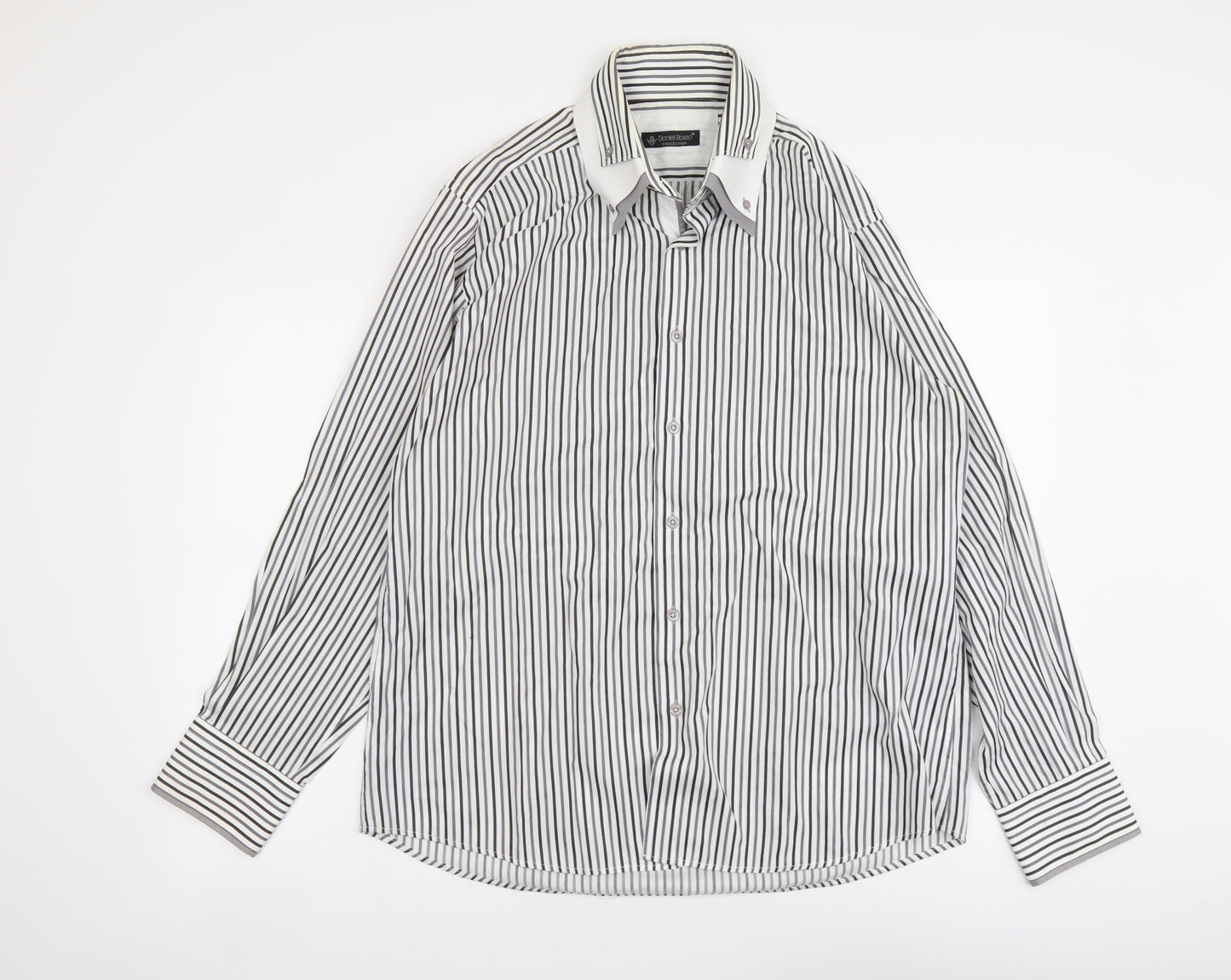 Daniel Rosso Mens Multicoloured Striped Cotton Button-Up Size 2XL Collared Button