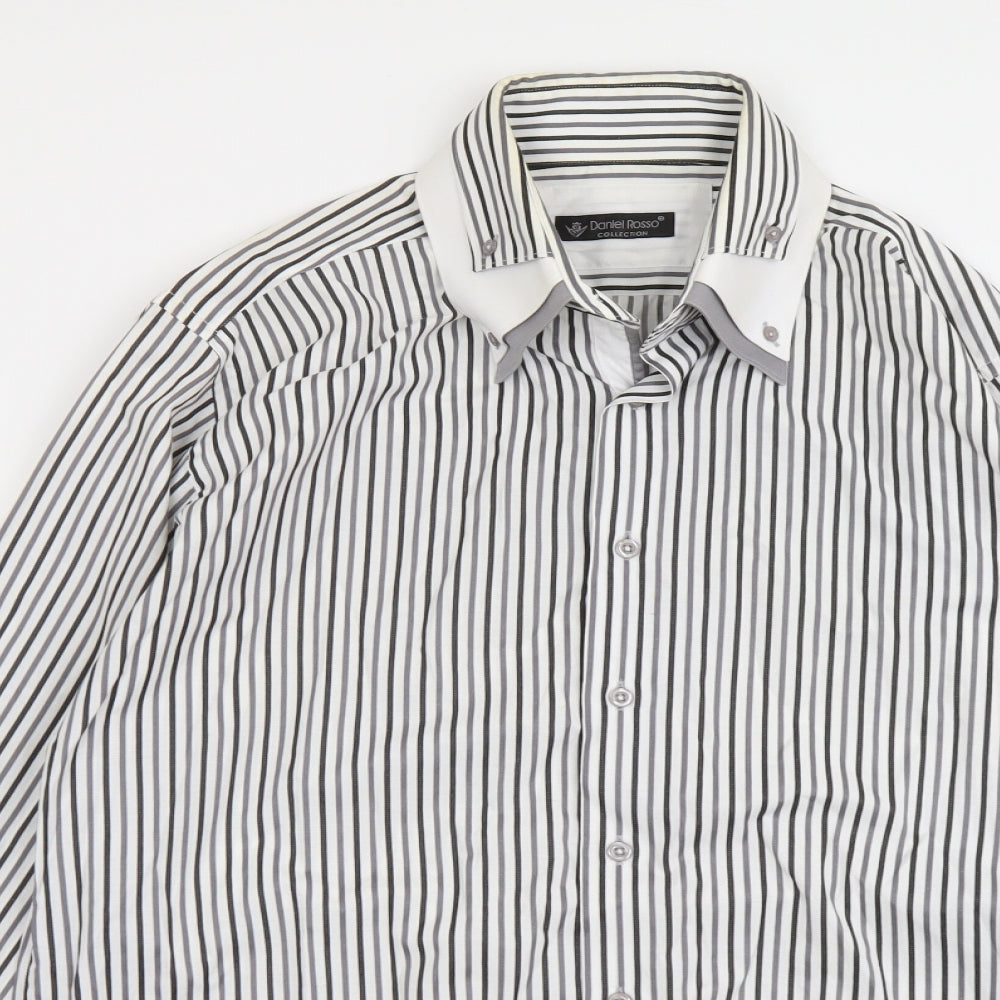 Daniel Rosso Mens Multicoloured Striped Cotton Button-Up Size 2XL Collared Button
