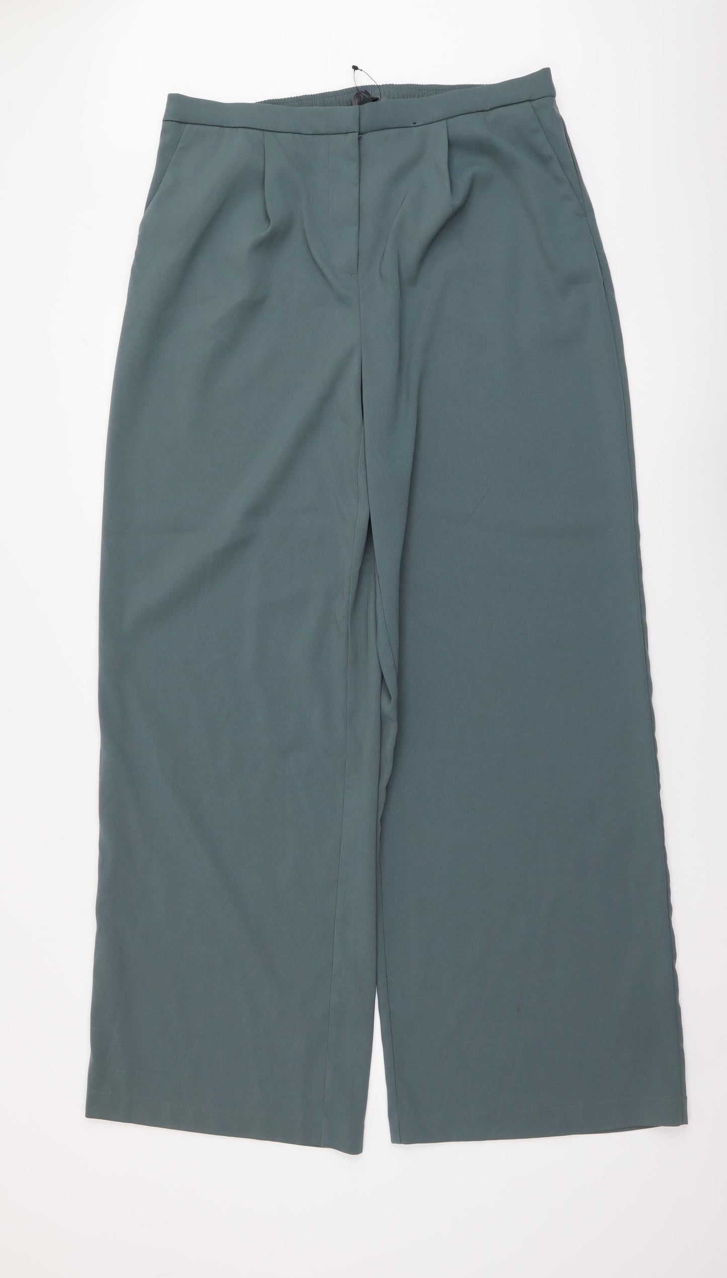 Marks and Spencer Womens Green Polyester Trousers Size 14 L32 in Regular Button