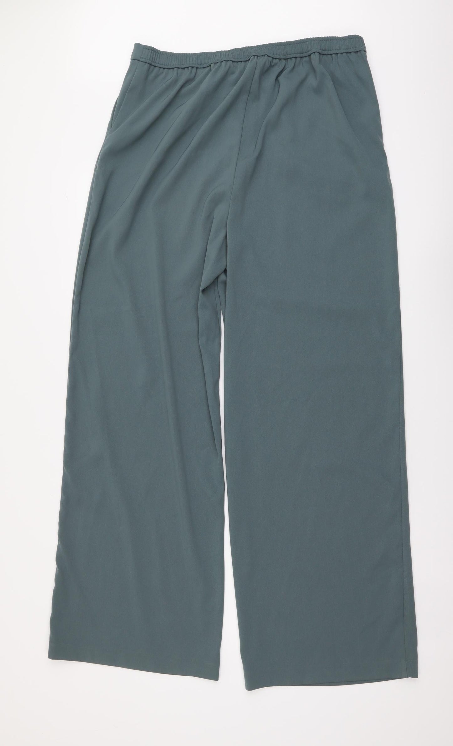 Marks and Spencer Womens Green Polyester Trousers Size 14 L32 in Regular Button
