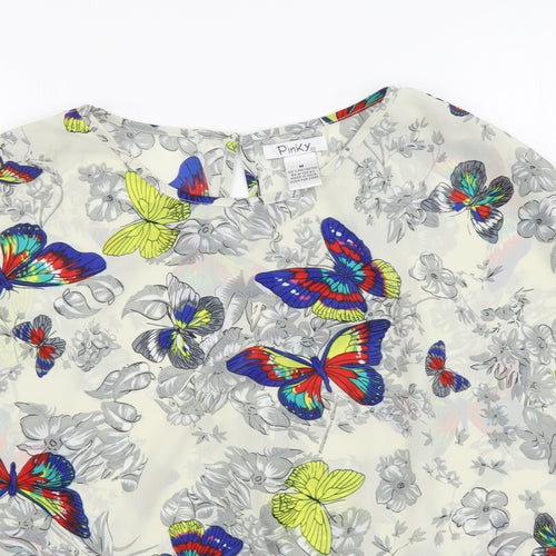 Pinky Womens Multicoloured Geometric Polyester Basic Blouse Size M Round Neck - Butterfly Pattern