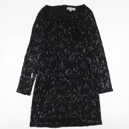 Dorothy Perkins Womens Black Polyester A-Line Size 6 V-Neck Zip