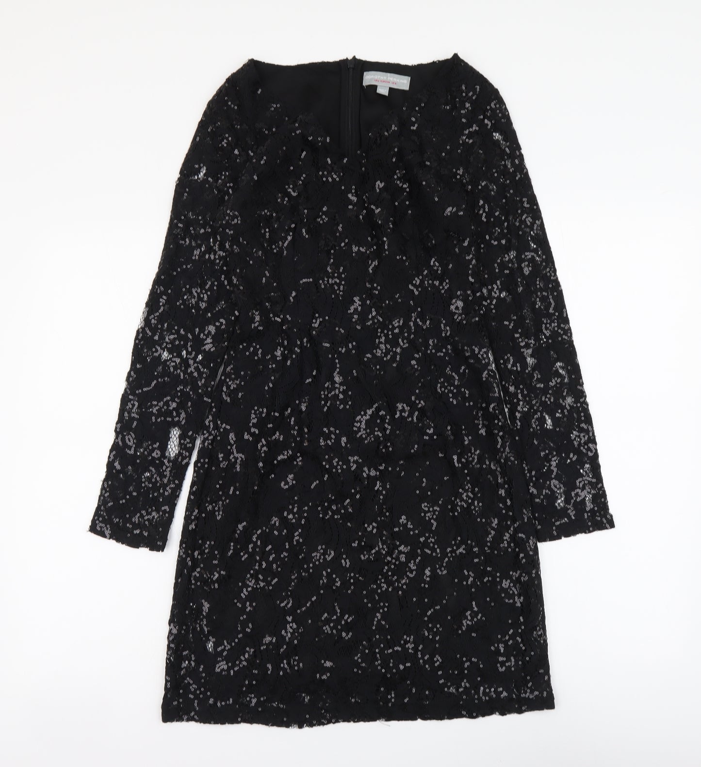 Dorothy Perkins Womens Black Polyester A-Line Size 6 V-Neck Zip