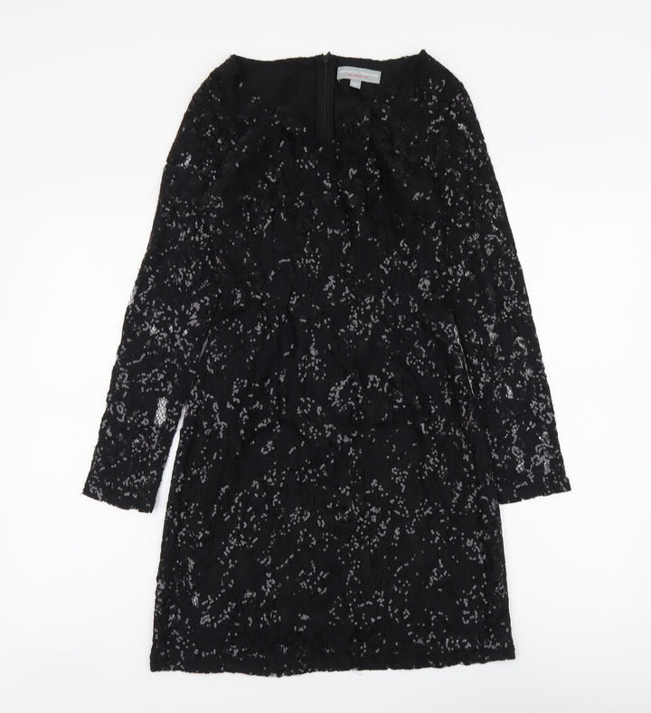 Dorothy Perkins Womens Black Polyester A-Line Size 6 V-Neck Zip