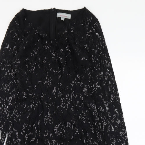 Dorothy Perkins Womens Black Polyester A-Line Size 6 V-Neck Zip