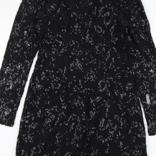 Dorothy Perkins Womens Black Polyester A-Line Size 6 V-Neck Zip