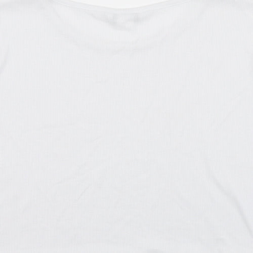 Monki Womens White Polyester Cropped T-Shirt Size L Round Neck - Ribbed