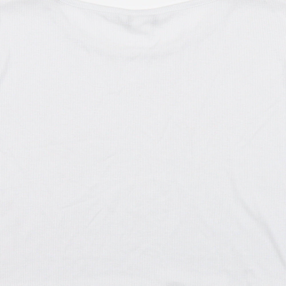 Monki Womens White Polyester Cropped T-Shirt Size L Round Neck - Ribbed