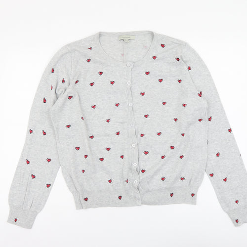 Atmosphere Womens Grey Round Neck Geometric Cotton Cardigan Jumper Size 16 - Hearts pattern
