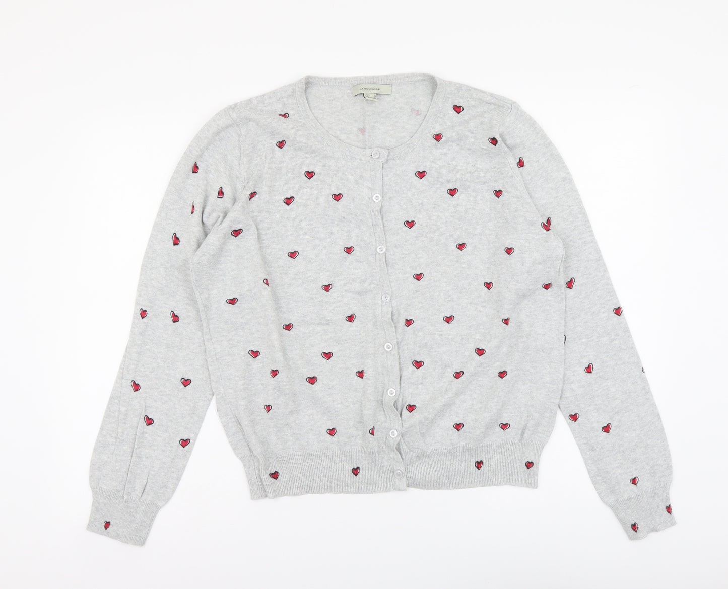 Atmosphere Womens Grey Round Neck Geometric Cotton Cardigan Jumper Size 16 - Hearts pattern