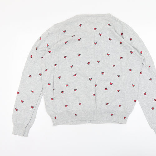 Atmosphere Womens Grey Round Neck Geometric Cotton Cardigan Jumper Size 16 - Hearts pattern