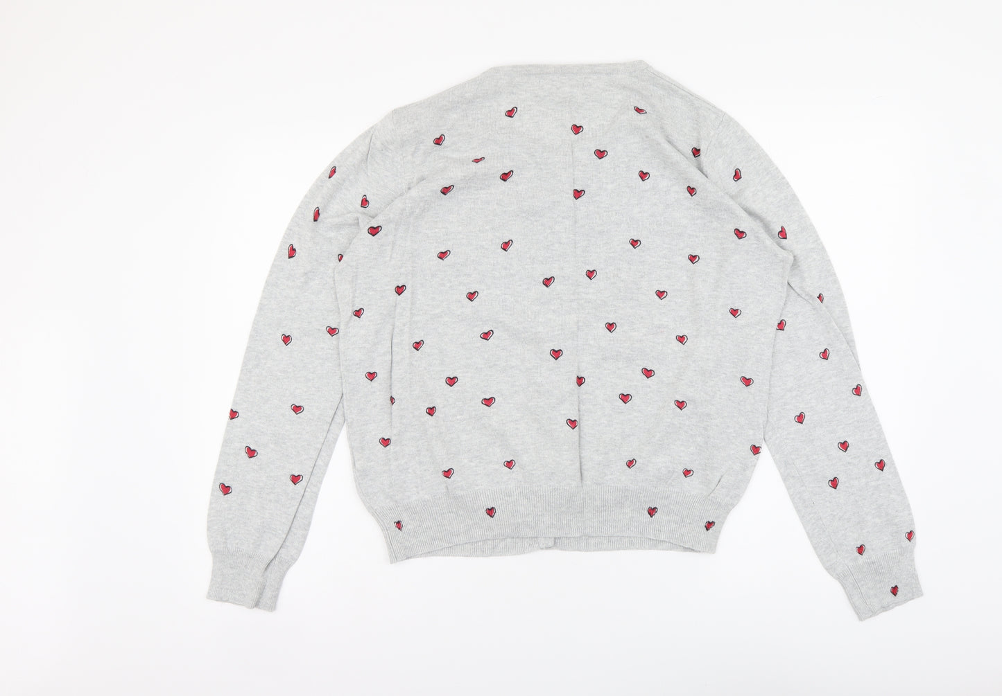 Atmosphere Womens Grey Round Neck Geometric Cotton Cardigan Jumper Size 16 - Hearts pattern