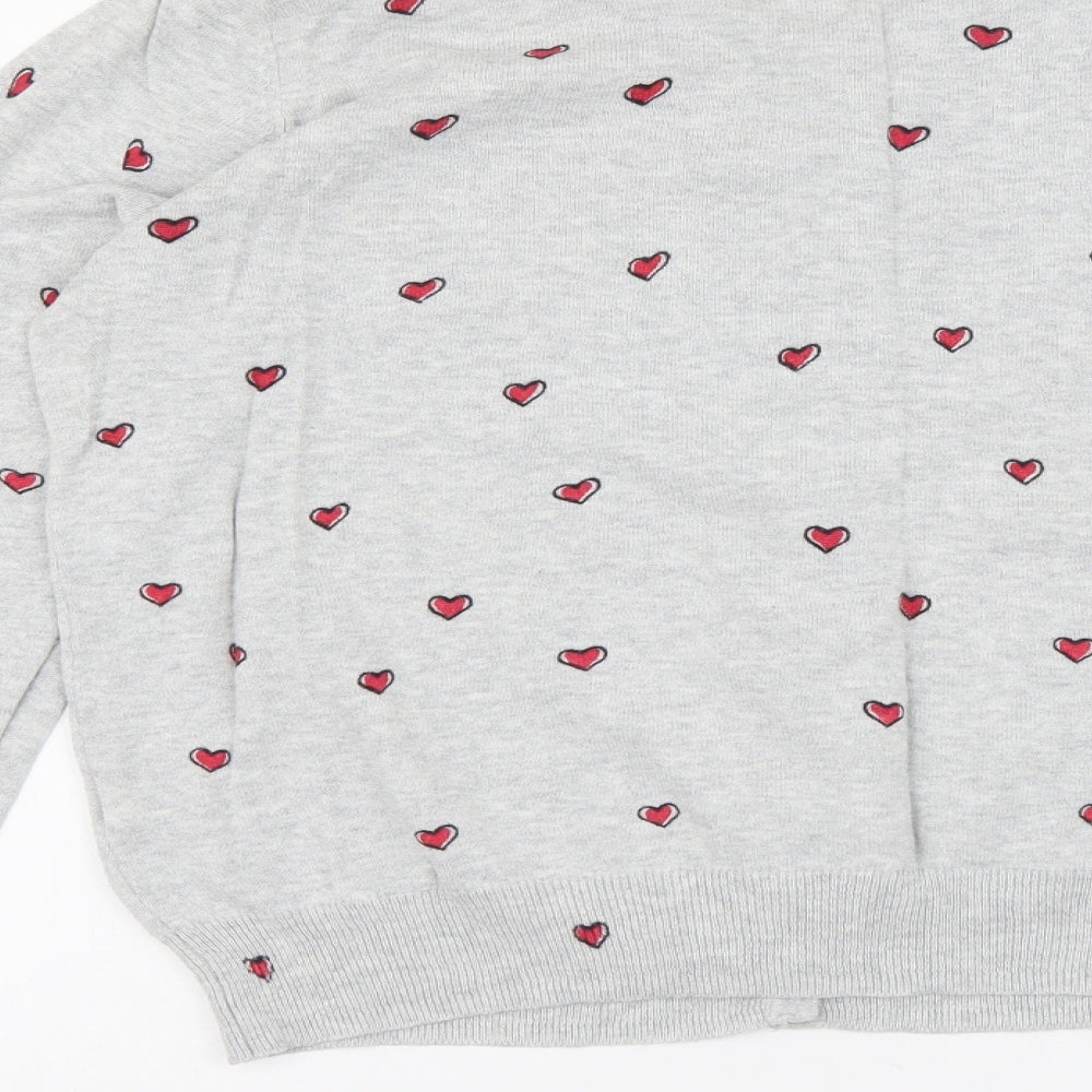 Atmosphere Womens Grey Round Neck Geometric Cotton Cardigan Jumper Size 16 - Hearts pattern