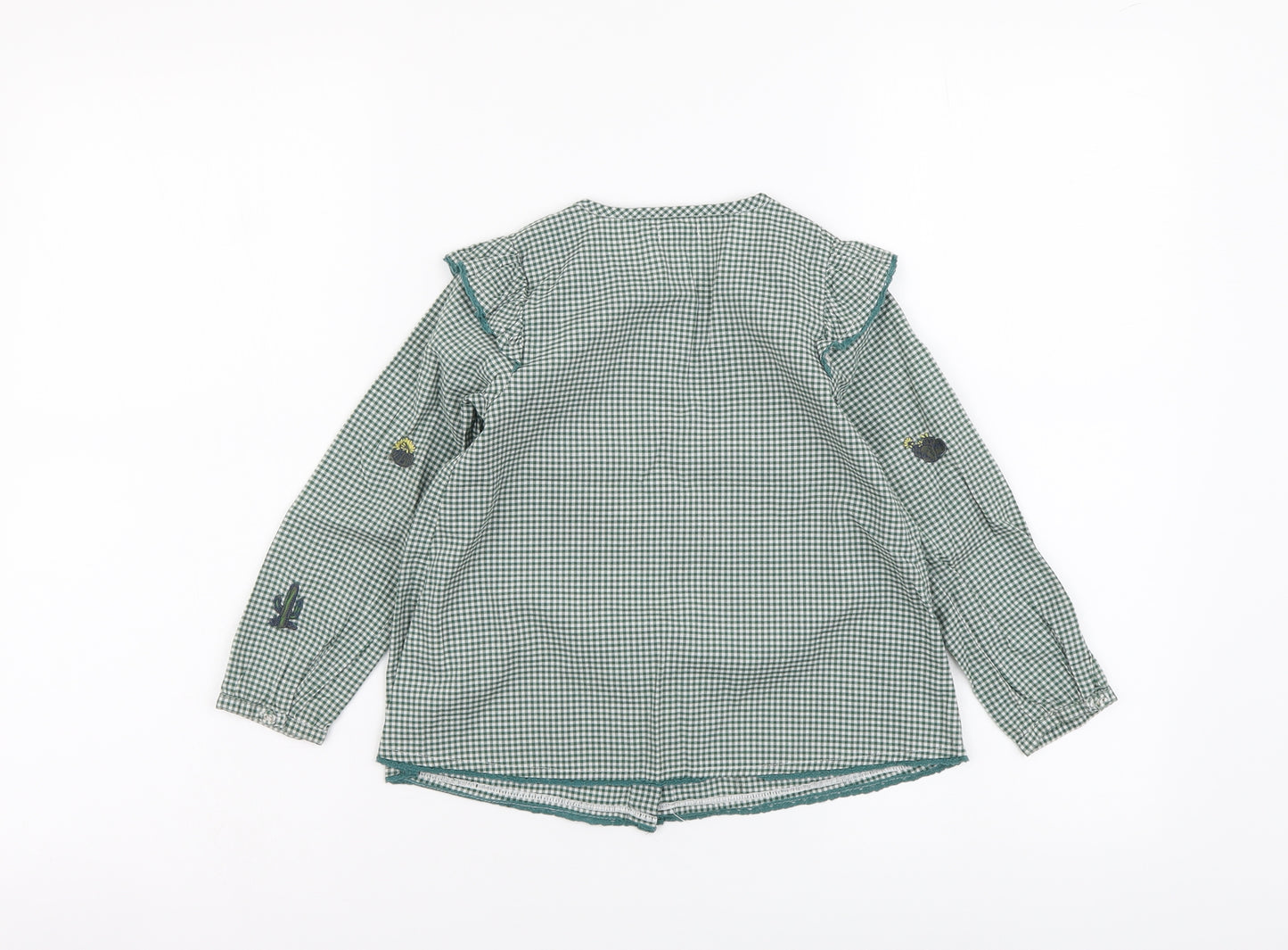 NEXT Girls Green Check Cotton Basic Button-Up Size 3-4 Years Round Neck Button