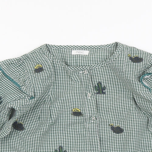 NEXT Girls Green Check Cotton Basic Button-Up Size 3-4 Years Round Neck Button
