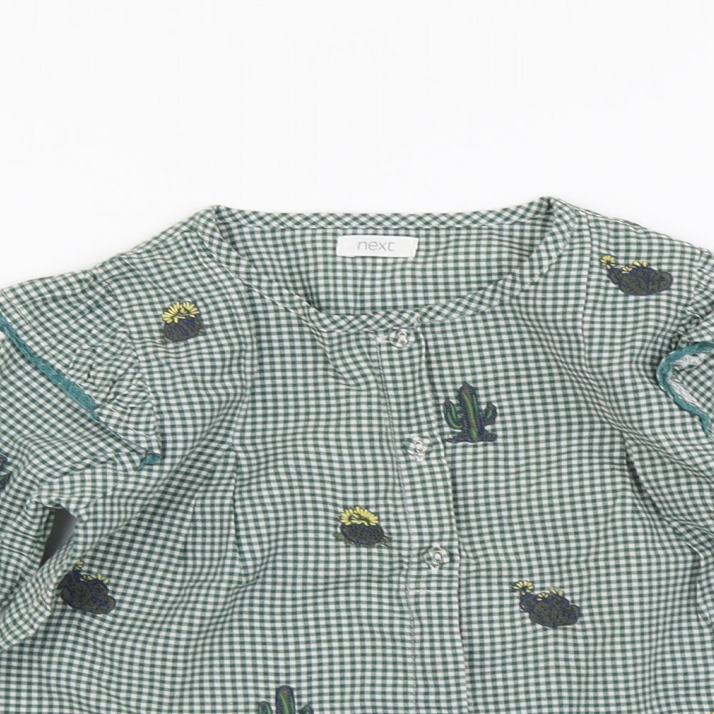 NEXT Girls Green Check Cotton Basic Button-Up Size 3-4 Years Round Neck Button