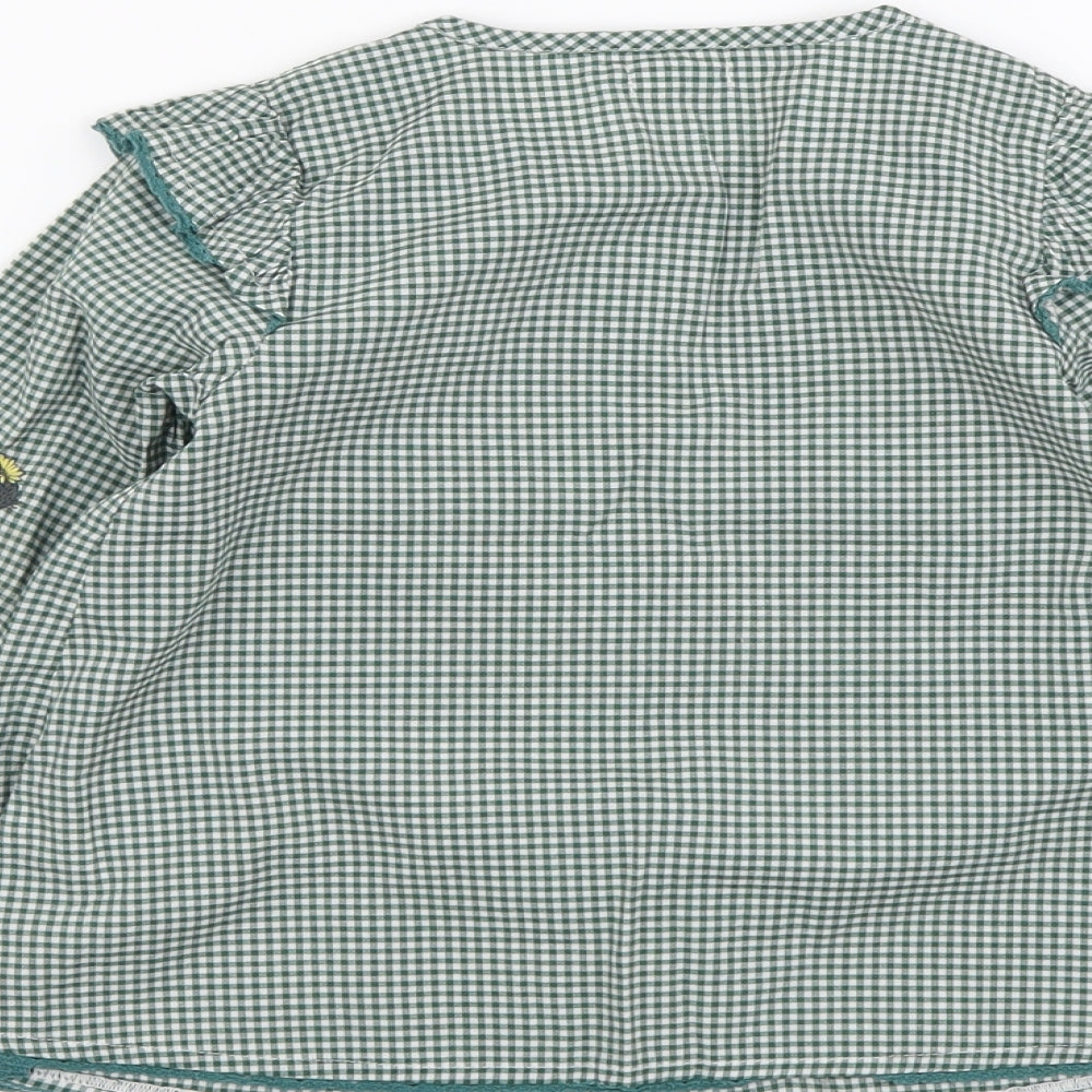 NEXT Girls Green Check Cotton Basic Button-Up Size 3-4 Years Round Neck Button