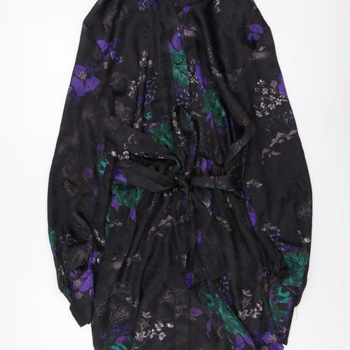 Zara Womens Black Floral Polyester Shirt Dress Size M Collared Button