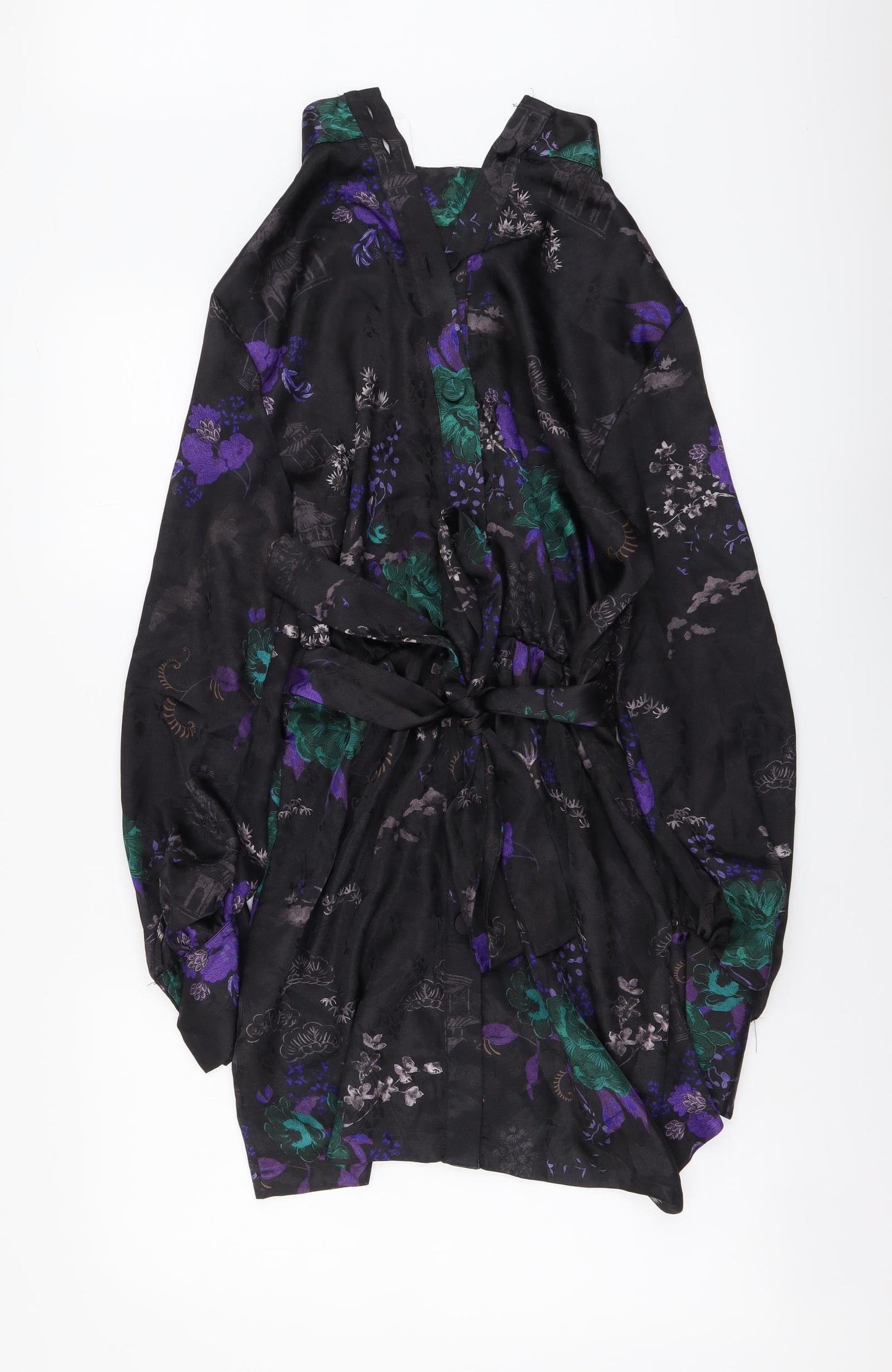 Zara Womens Black Floral Polyester Shirt Dress Size M Collared Button