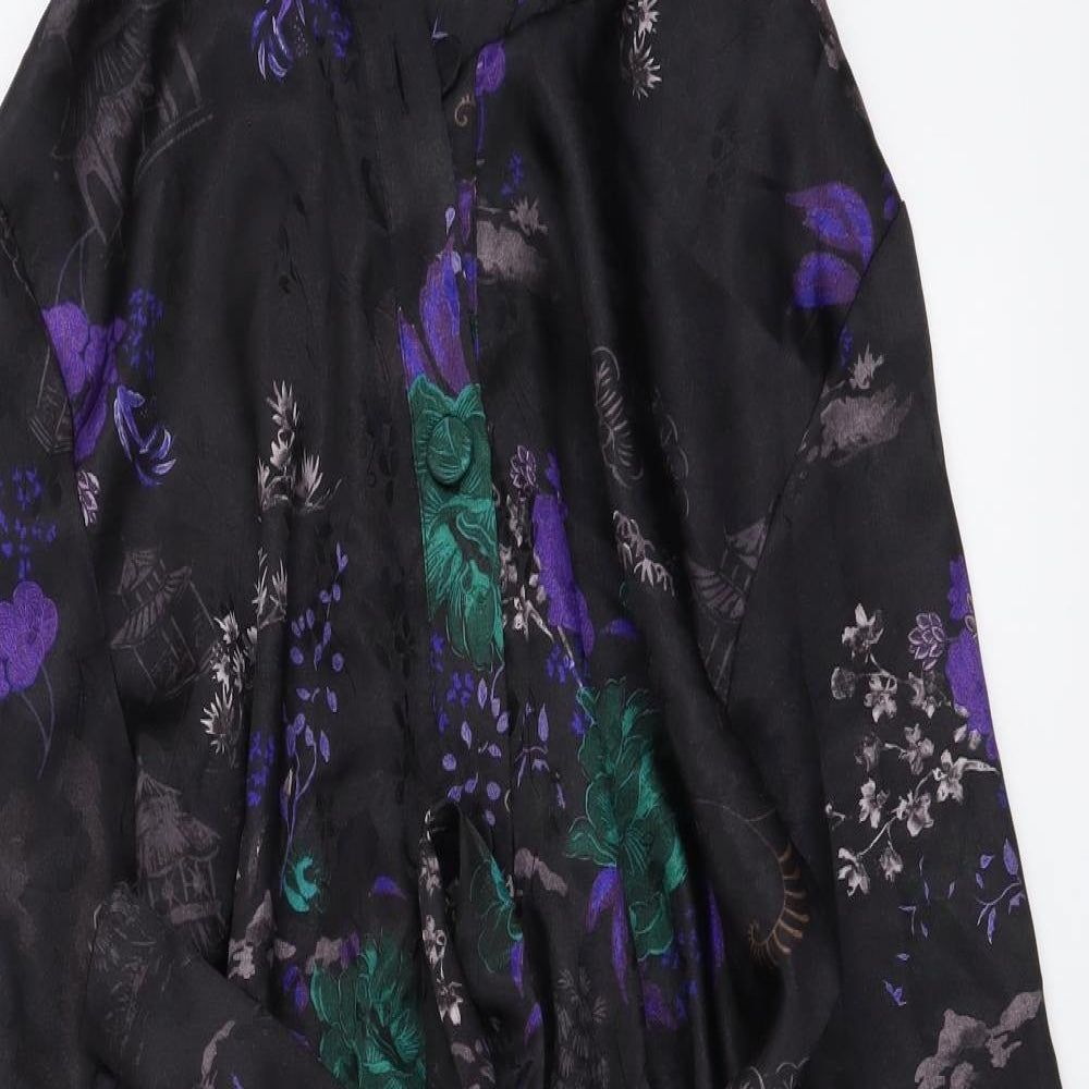 Zara Womens Black Floral Polyester Shirt Dress Size M Collared Button