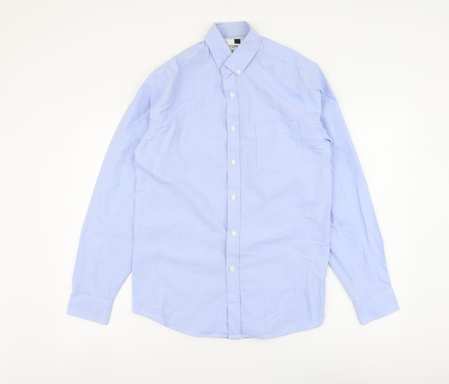 Topman Mens Blue Cotton Button-Up Size M Collared Button