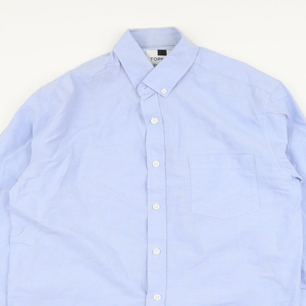 Topman Mens Blue Cotton Button-Up Size M Collared Button