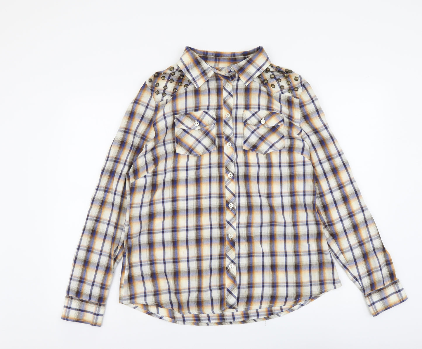 Falmer Womens Multicoloured Plaid Cotton Basic Button-Up Size 16 Collared