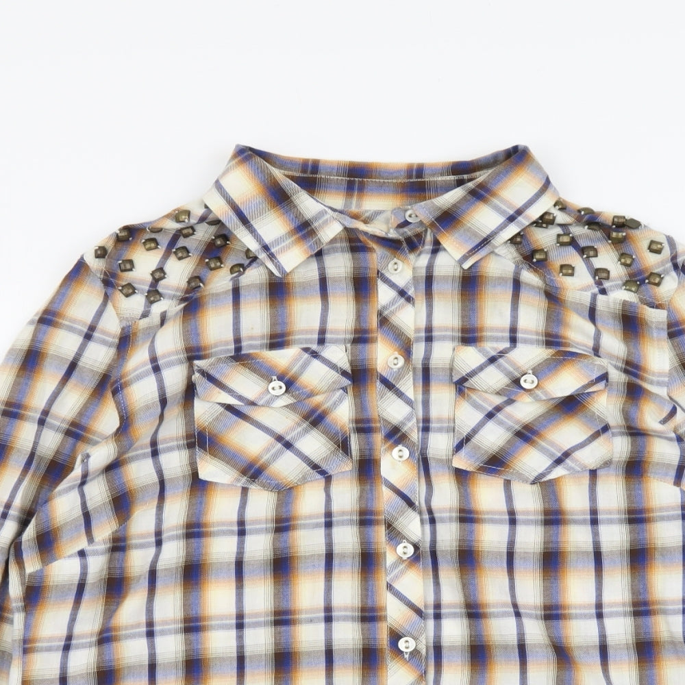 Falmer Womens Multicoloured Plaid Cotton Basic Button-Up Size 16 Collared