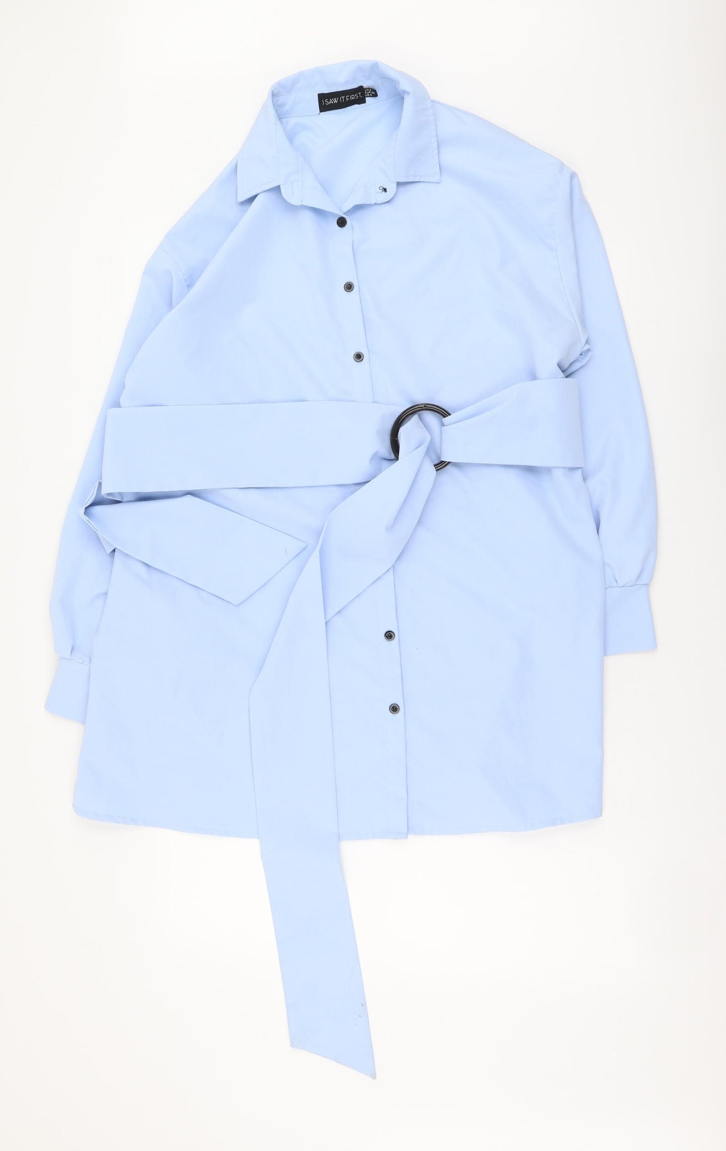 I SAW IT FIRST Womens Blue Cotton Shirt Dress Size 8 Collared Button