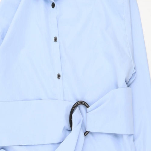 I SAW IT FIRST Womens Blue Cotton Shirt Dress Size 8 Collared Button