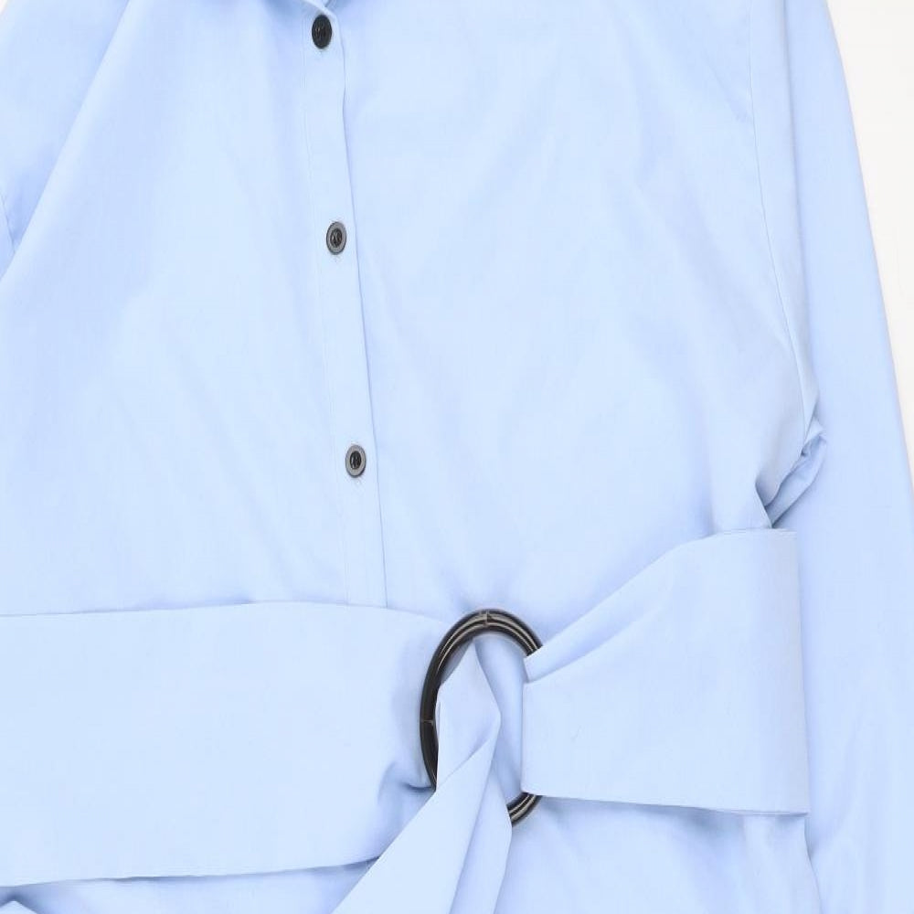 I SAW IT FIRST Womens Blue Cotton Shirt Dress Size 8 Collared Button