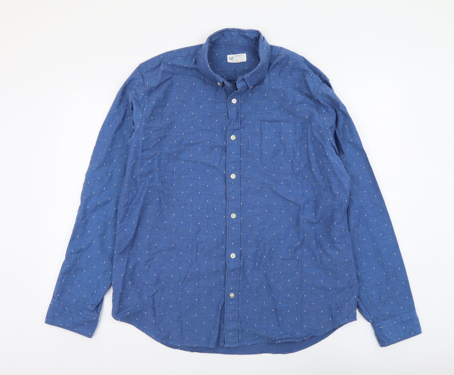 Gap Mens Blue Cotton Button-Up Size L Collared Button