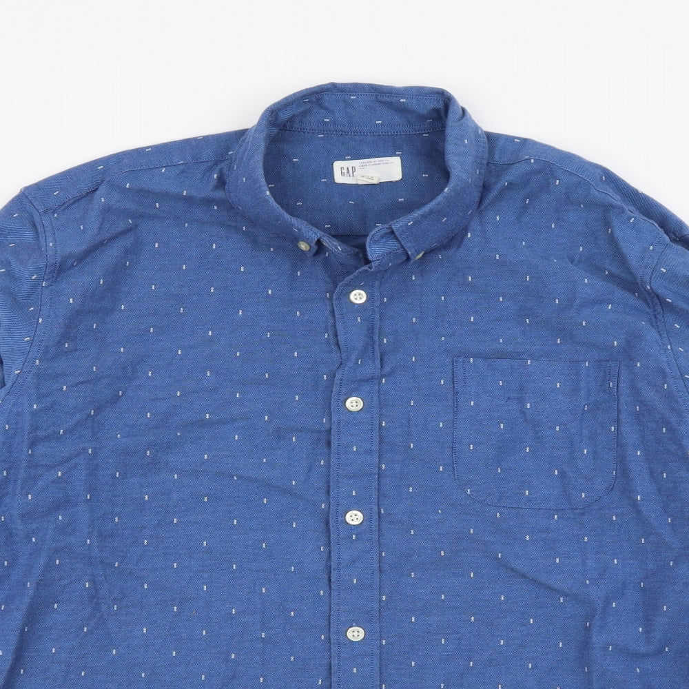 Gap Mens Blue Cotton Button-Up Size L Collared Button