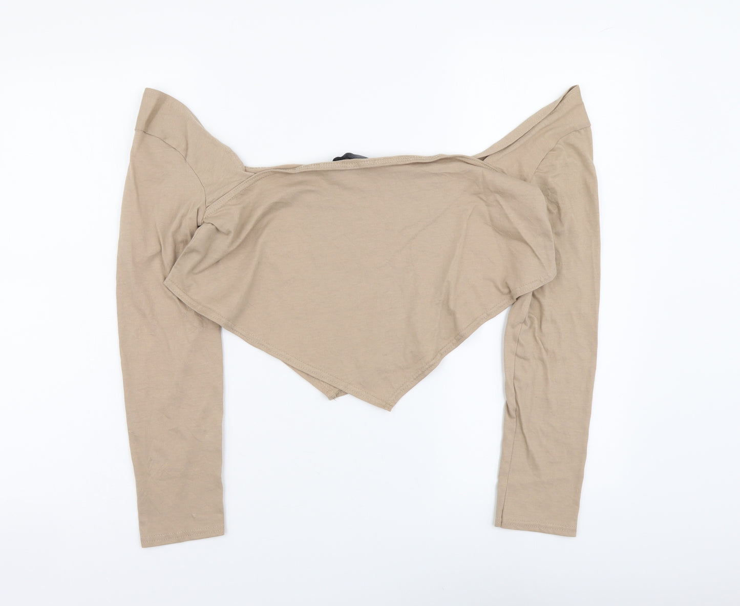 PRETTYLITTLETHING Womens Beige Cotton Cropped Blouse Size 12 Scoop Neck