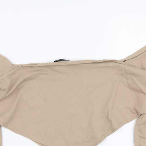 PRETTYLITTLETHING Womens Beige Cotton Cropped Blouse Size 12 Scoop Neck