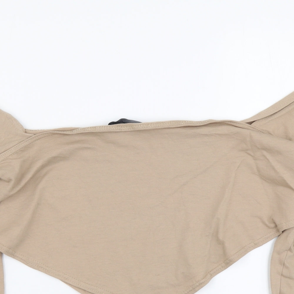 PRETTYLITTLETHING Womens Beige Cotton Cropped Blouse Size 12 Scoop Neck